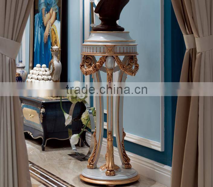 European style solid wood carving white and gold high flower stand