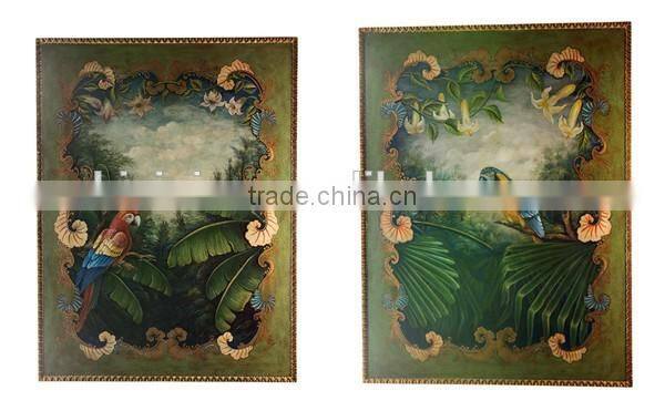 Noble Hand Painted Wood Wall Painting, Decor Fan Shaped Hanging Wall Picture, Solid Wood Carved Hanging Wall Art