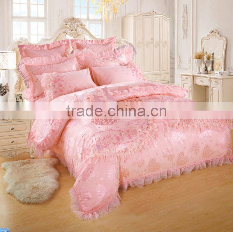 Romantic Honey Pink Lace Comforter Set, Wedding Set