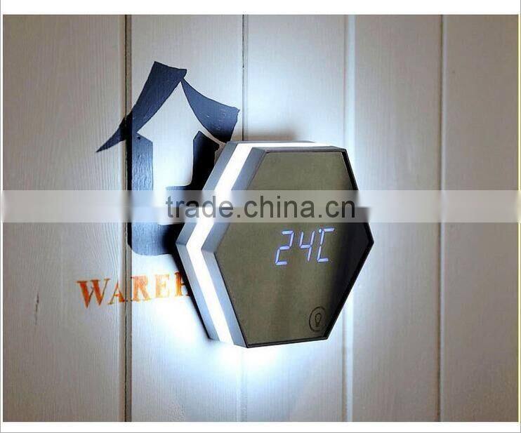 Latest Arrival Digital Alarm Clock With Make-up Mirror LED Night Light Digital Thermometer Multifunctional Wall Desk Clock