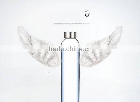 Water glass bottle, borosilicate glass water bottle,holesale glass water bottle with silicone sleeve voss water glass bottle