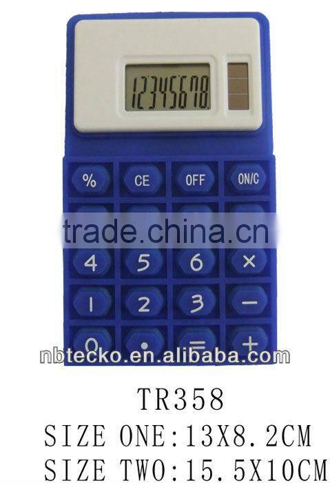 Plastic dual powered 8 digits flexible silicon calculator