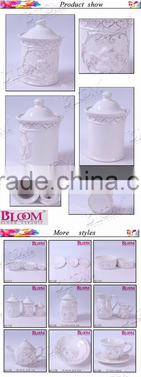 ceramic white glazed tea coffee sugar canister set