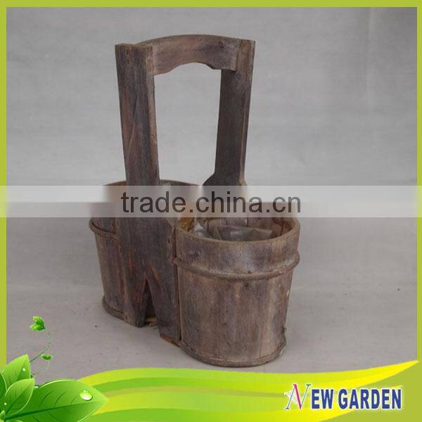 Elegant Handmade Indoor And Outdoor Wood Split Pot Planter With Handle