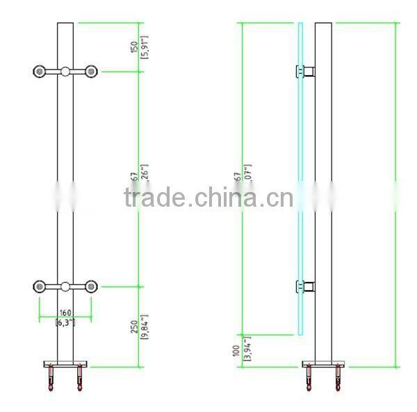 Stainless steel Square Glass Balustrade/Flat End Balustrade For Glass