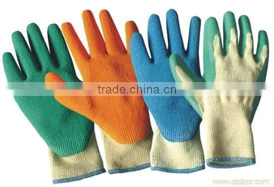Blue latex coated cotton gloves with crinkle finishJRE37