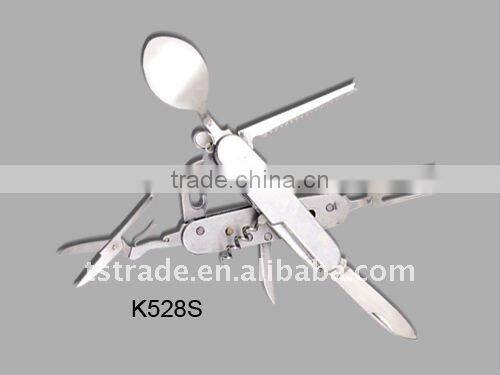 2014 Picnic pocket stainless steel multi outdoor barbecue tool set tableware(K524AS)