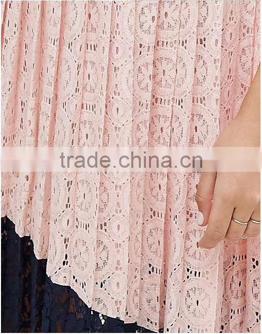 Guangzhou Wholesale Clothing OEM High Neck Sleeveless Lace Evening Dress With Pleated Skirt