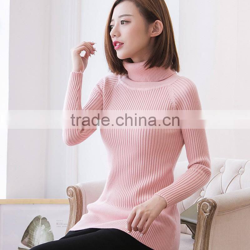 Slim fit soft hand feel long sleeve knitted pullover wool high neck sweater for women
