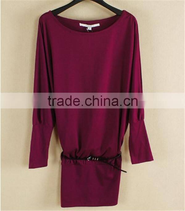 Bat sleeve satchel buttock in pure color and Women's clothing