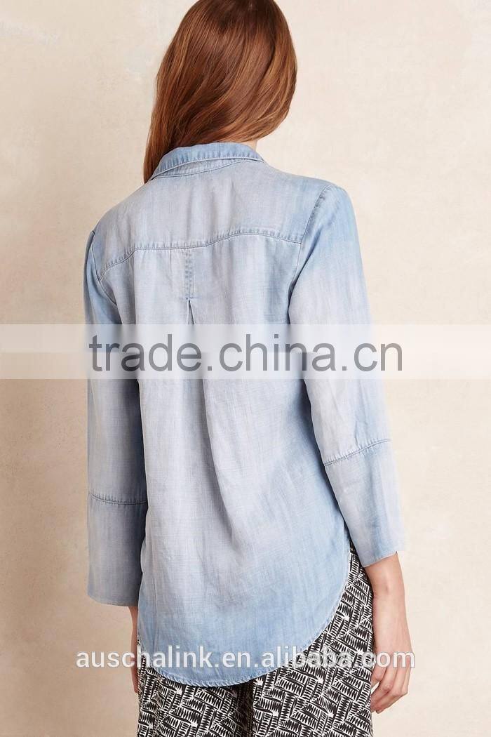hot sale women light blue denim chambray shirt lowest price