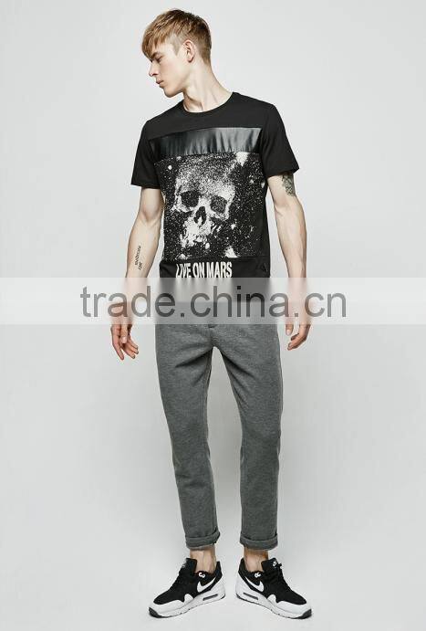 2015 hot sell t shirt printing / custom tshirt / cotton t shirt with PU panel