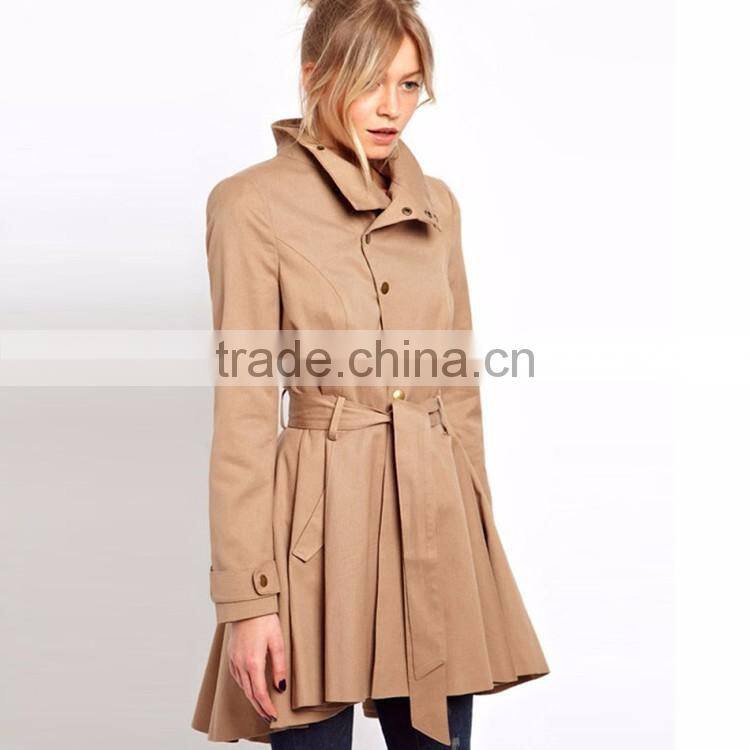 HAODUOYI Women Khaki Asymmetric Trim Single Button Dust Coat