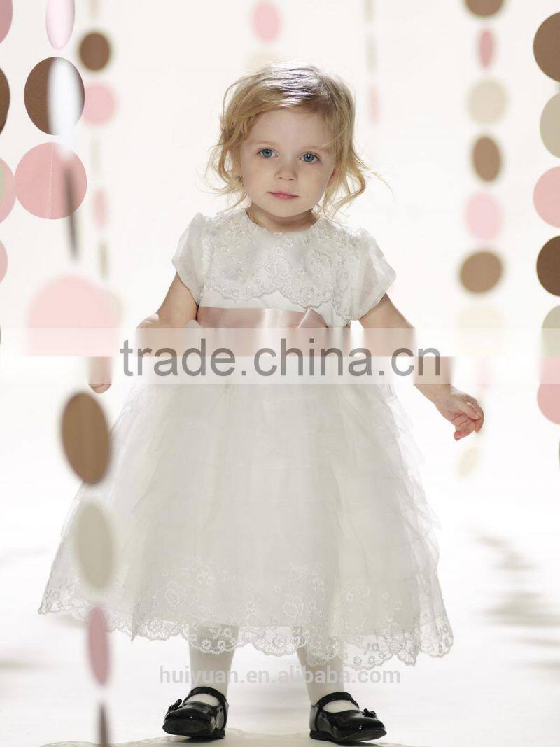 white baby gown cap sleeve lace flower girl dress toddler