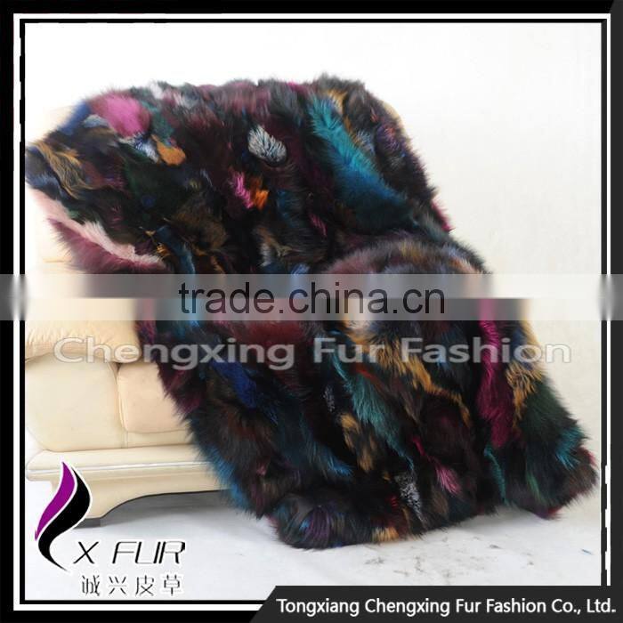 CX-D-83 Patchwork Silver Fox Fur Throw Fur Blanket