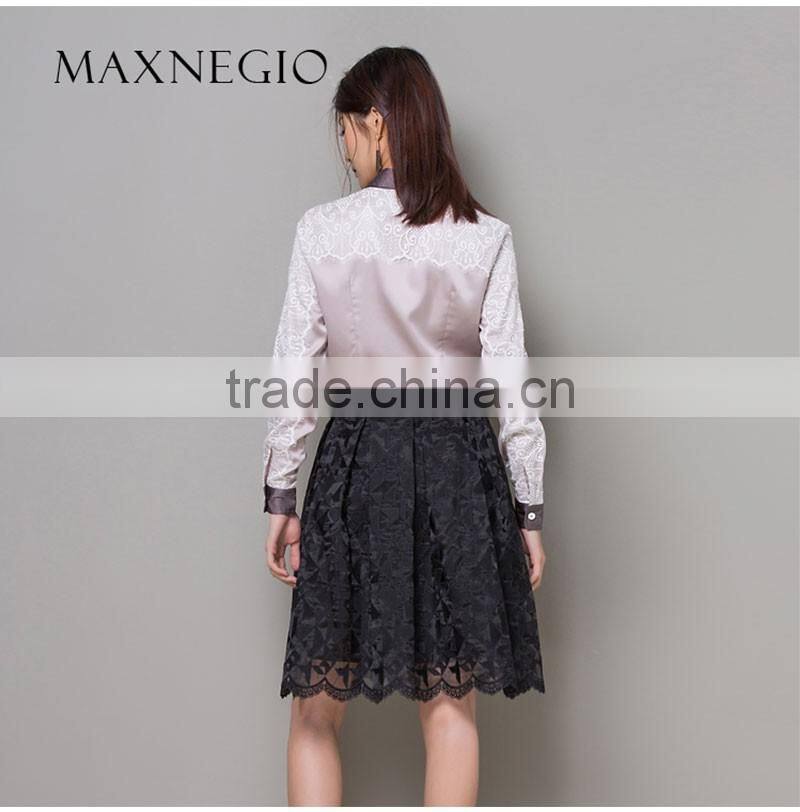 Spring Autumn Women Blouses Lace Crochet Chiffon Blouse Long Sleeve Casual Shirt Female Notched Collar Tops