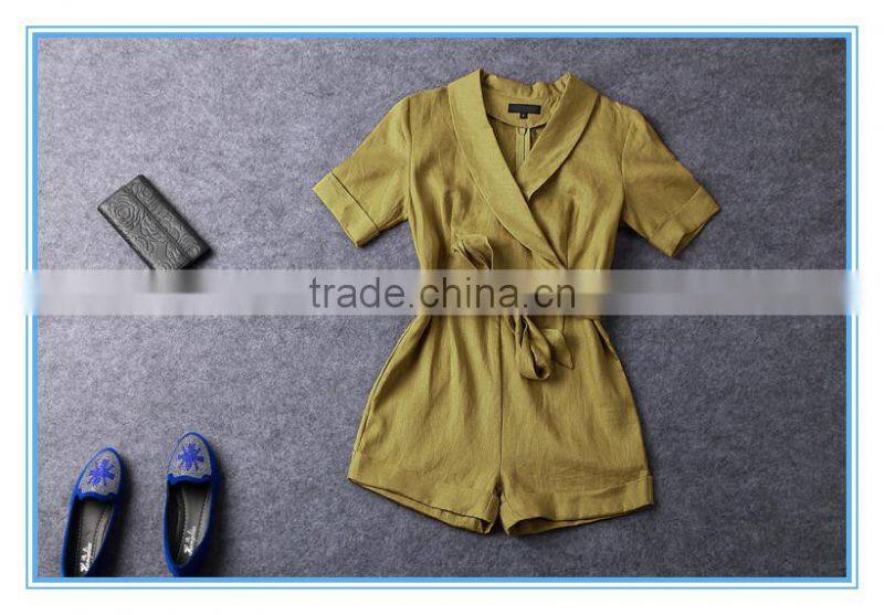 Hot Sales Half Sleeves Linen Formal Tailored Romper Jumpsuit For Women