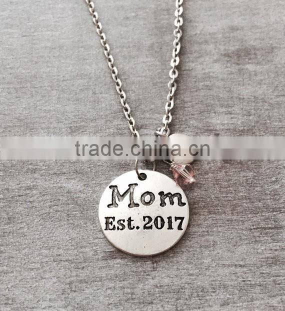 Silver Plated Necklace Gender Reveal, Baby Girl necklace, Baby Girl gift, Crystal , New Mom jewelry, Personalized Necklace