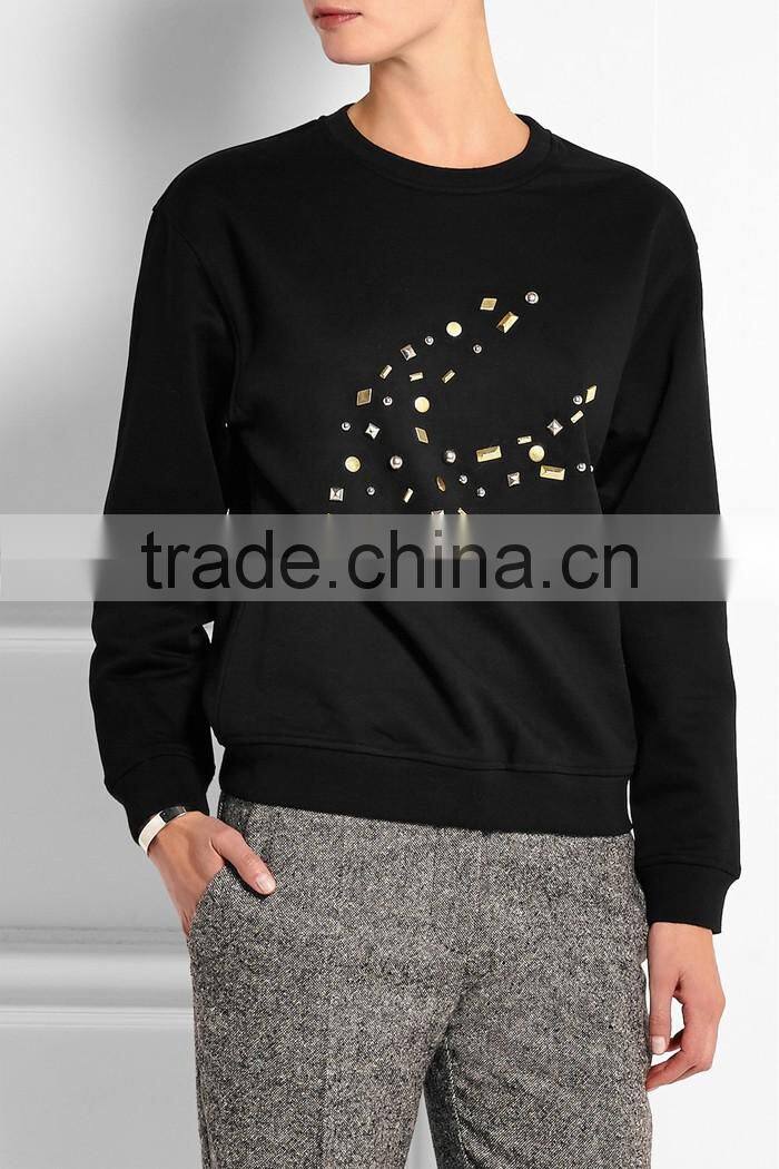 Embellished cotton-jersey pullover sweatshirt without hood