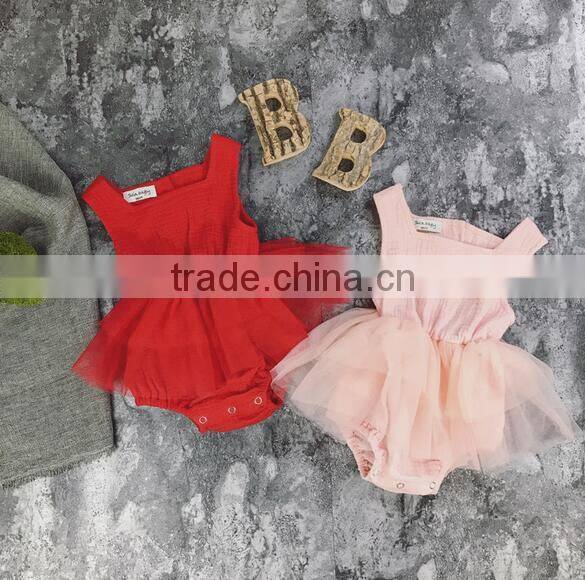 Solid Red Muslin Bodysuit Baby Girl Rompers Tutu Skirt Bulk Sale Baby Jumpsuit Design Pictures