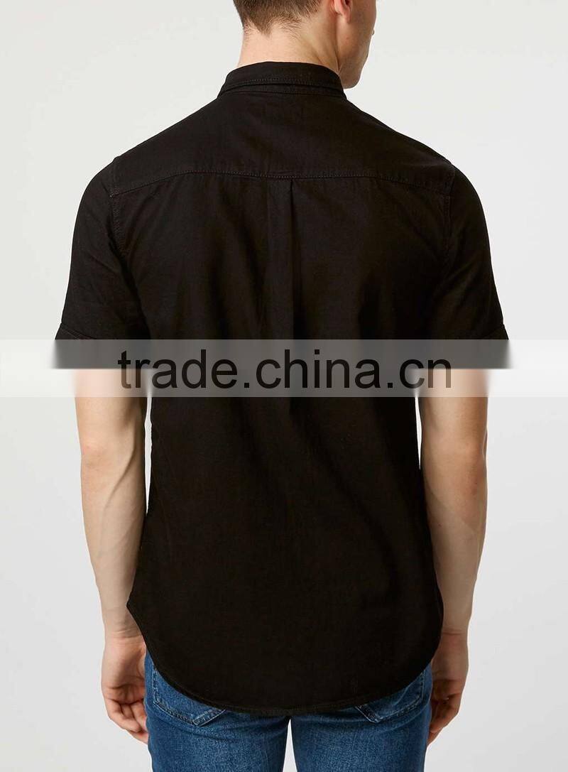Black Denim Short Sleeve Casual Shirt