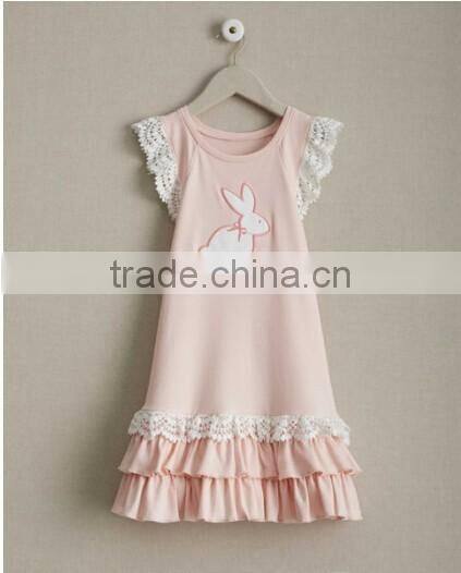 2017 Spring New Arrive Easter Bunny Dress Baby Girls Knitted Cotton Rabbit Appliqued Lace Dress