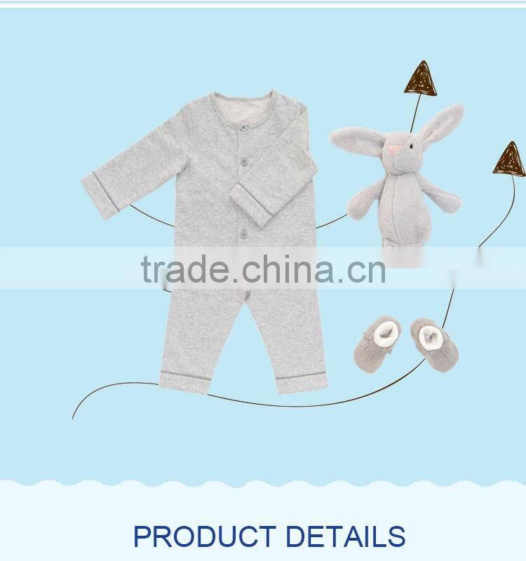 Factory supply new fashion plain grey cotton newborn baby rompers clothing set