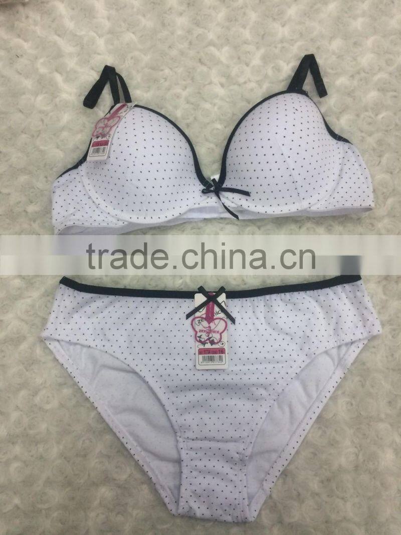 girl's bra and panty set plain dyed with lace 2016 new design