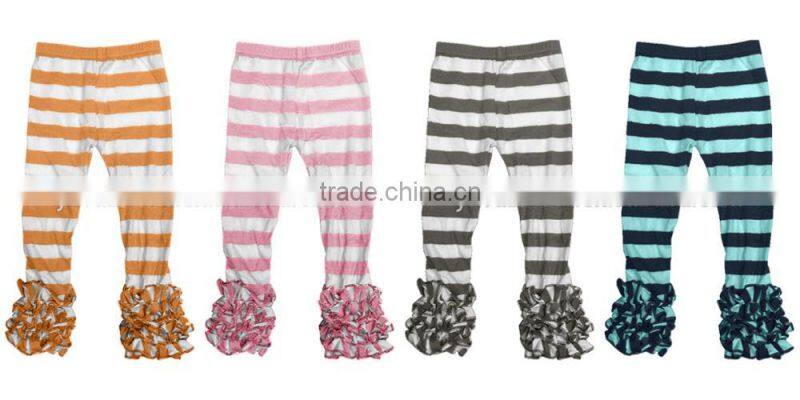 2017 new style children long ruffle pants boutique striped pants high quality girls pants