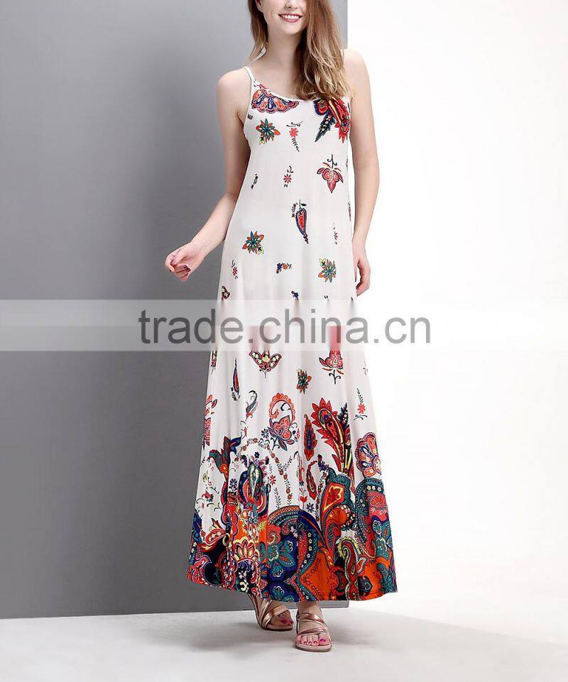 2016 New Women Dresses With White Floral Paisley Maxi Dress Women Floral Dress Women Clothing GD90426-55
