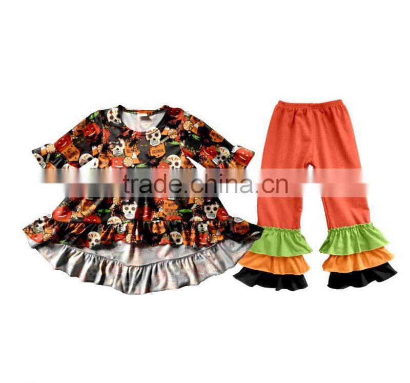 New Wholesale Girls Boutique Outfits 2017 Kids Halloween Clothing Design Pumpkin Appliqued Baby Clothing China