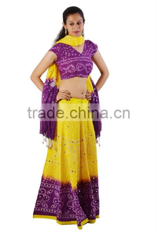 Indian Long Evening Dresses Bandhej Lehenga Choli