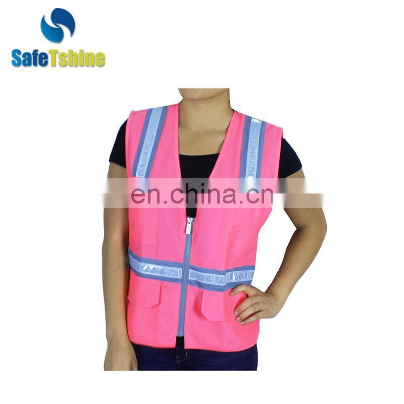 High visibility women pink custom safety vest