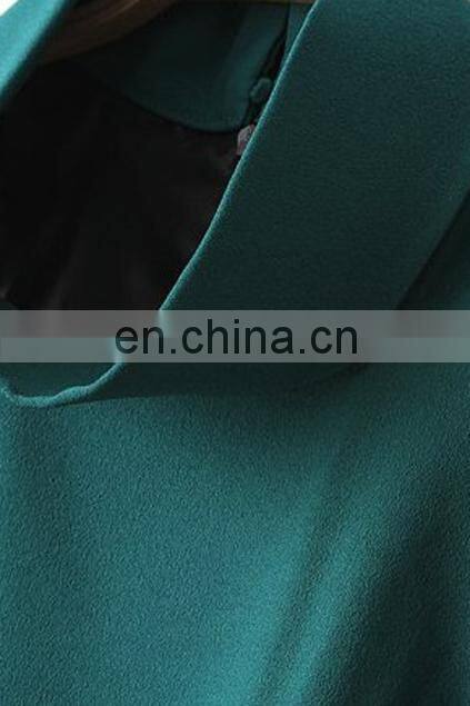 CHEFON Draped Neck Sleeveless Green Shift business casual dress