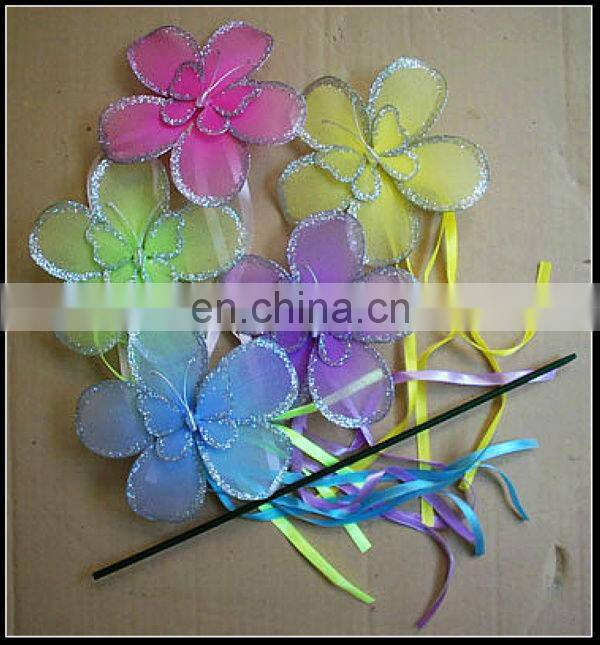 Silver glitter painting nylon flower garden stick decoration