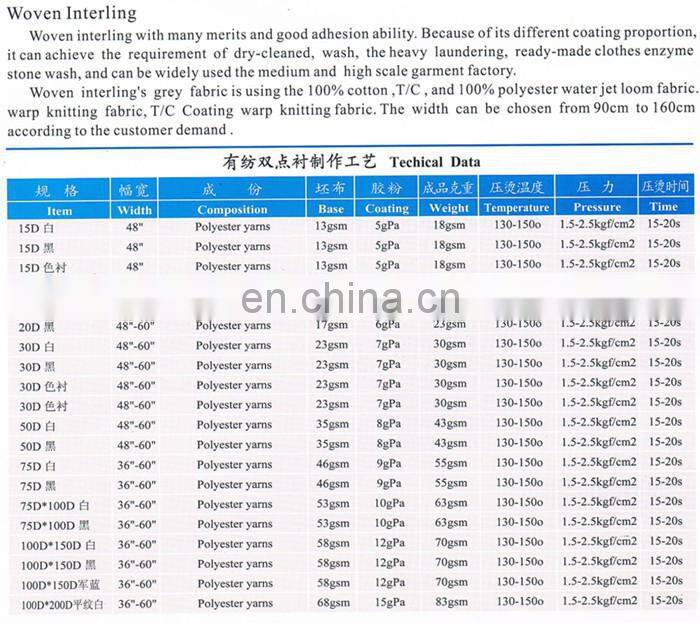 Good quality good price Thermal bond non woven fusible interlining