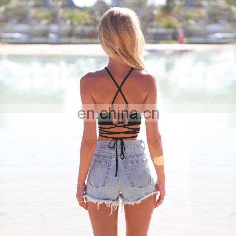 cheap black women printed crop top