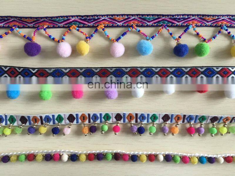 China 2017colorful tape sewing with fringe/tassel yards wholesale pom pom trim