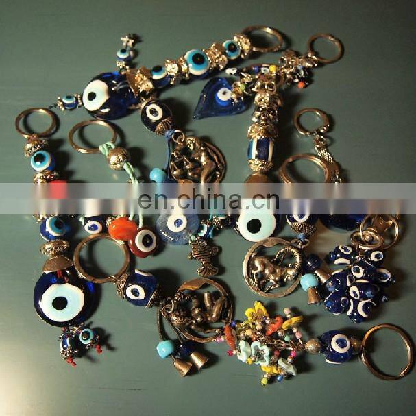 Fashion nice charms key chain with turiksh evil eye key ring in glass beads material