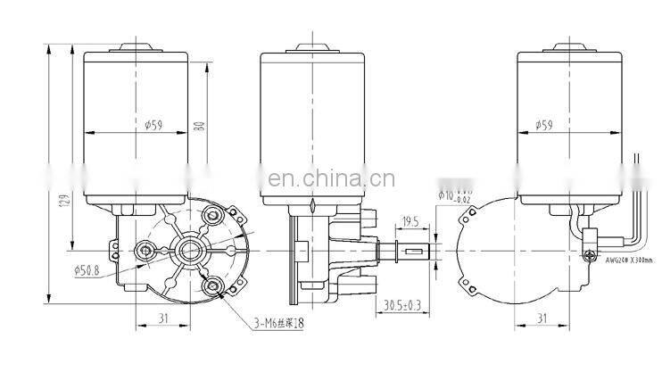 High Torque Worm Gear Motor DC 24 V 80 W Car Wiper Motor For Universal Type