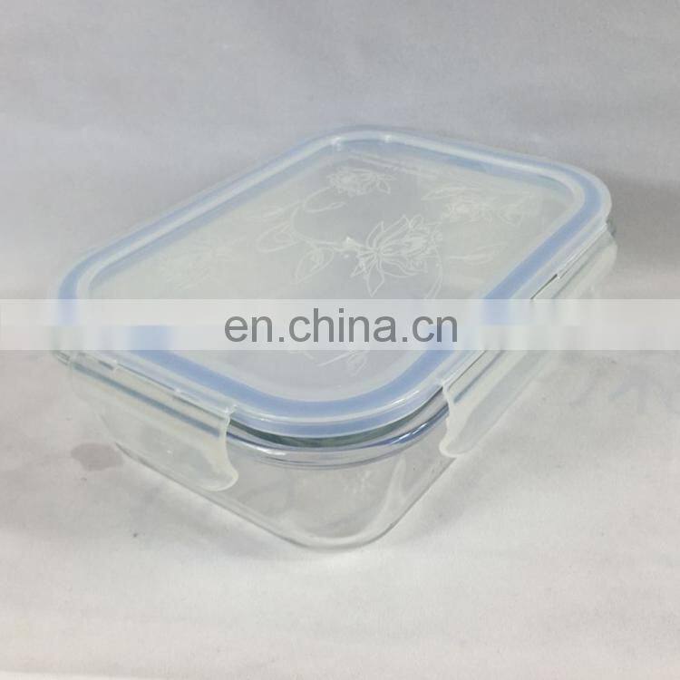 Microwave oven safe glass food storage container with snap locking lid
