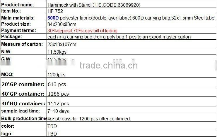 Folding portable hammock with steel tube frame stand with utility pocket