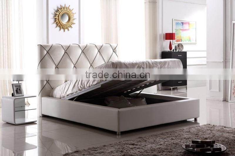 Luxury white leather hotel bed with high headboard