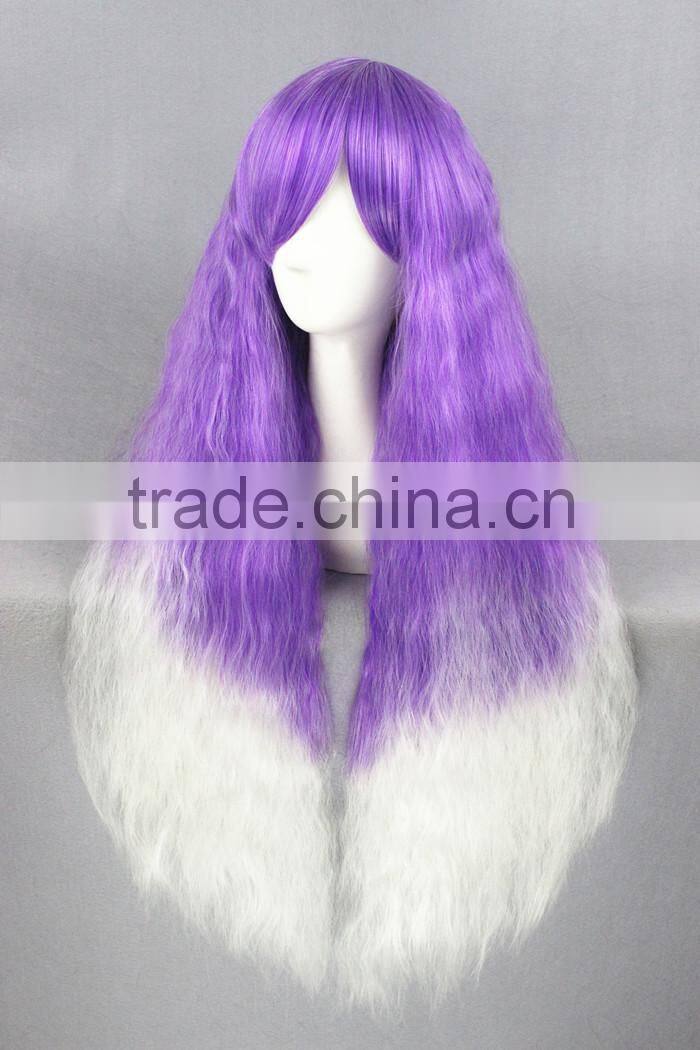 cheap short kinky long 70cm white purple ombre curly lolita women synthetic hair party wig