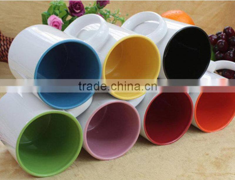 11 oz inner colored outside white ceramic coffee mugs for wholesale