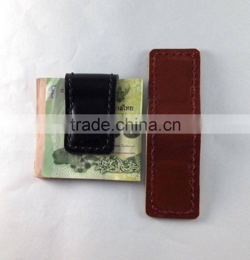 Magnetic money clip leather black brown handcraft high quality gift items
