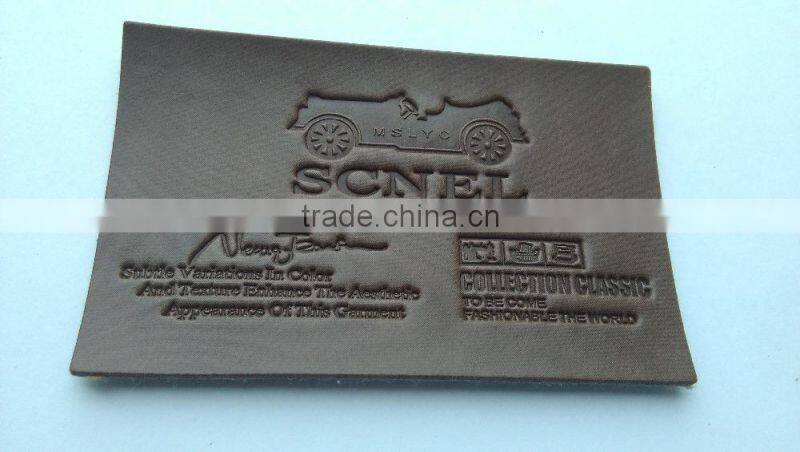 Custom debossed brown branded leather patch