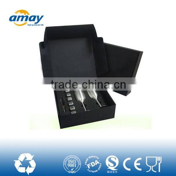 2016 Modern style fashion coloured gift box wine set with gift box , champagne cup , ice stones , ice tong