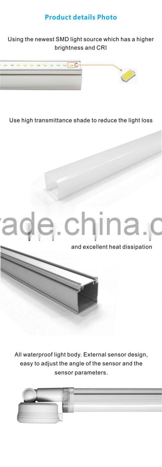 outdoor qualified ip65 t8 led tube with microwave sensor