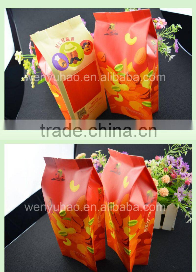 custom printing lamination kraft paper heat seal food safe bag with side gusset , food packing plastic header bag
